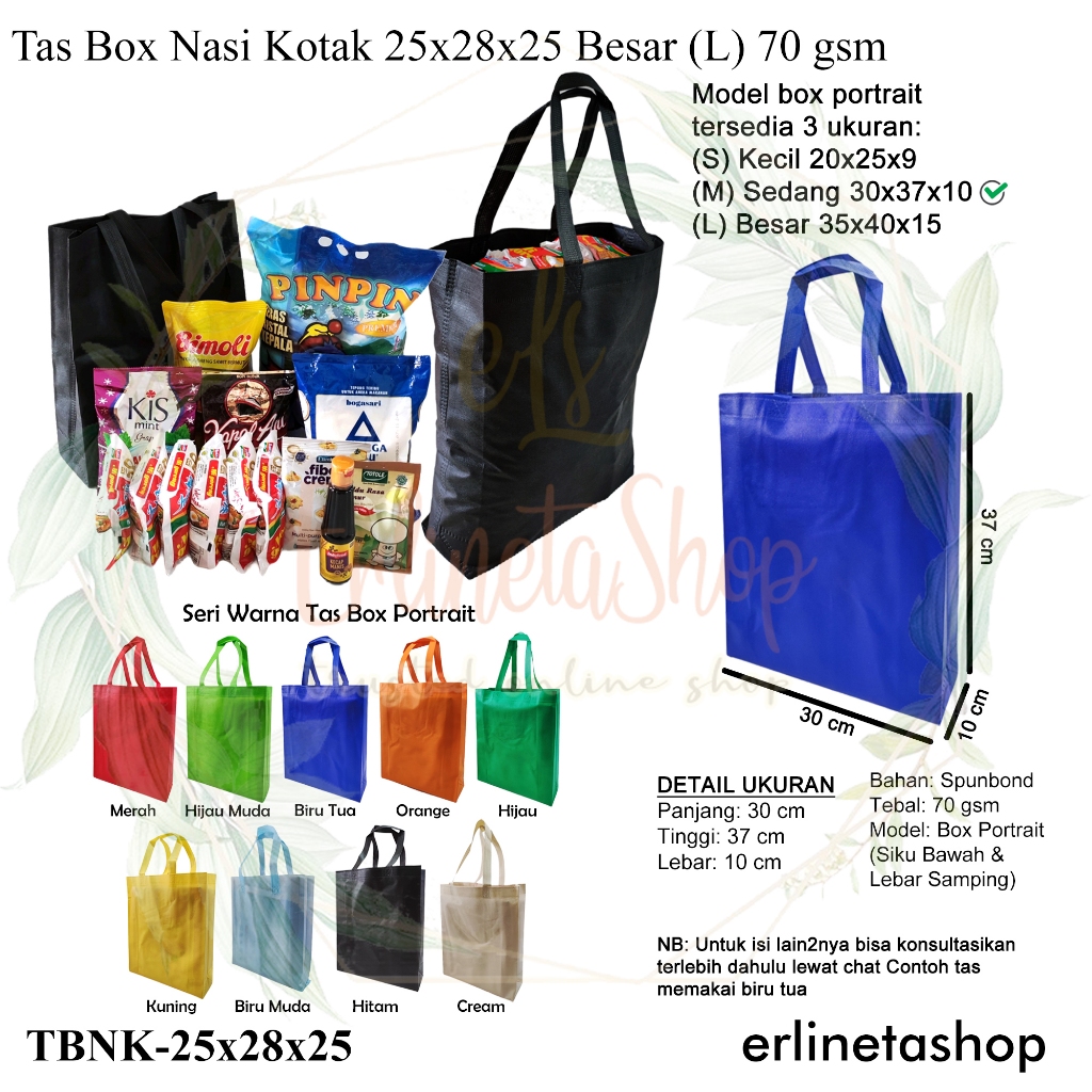 Tas Box Portrait 30x37x10 Sedang (M) / tas kain spunbond 70 gsm / tas sembako / tas belanja / tas ol