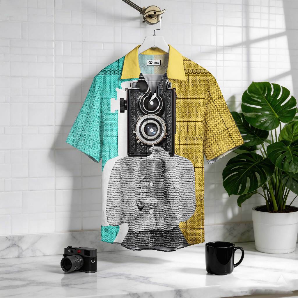 Kemeja Pria Open Collar Printing Premium - beautiful vintage collage composition