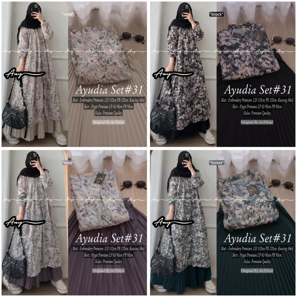 AYUDIA SET BY ANY STORE SET ROK PLISKET HYGET PREMIUM LONG TUNIK EMBROIDERY PREMIUM SET ROK WANITA K