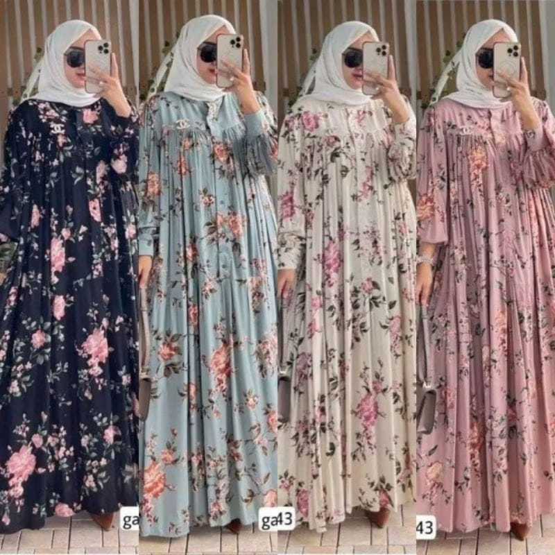 GAMIS MOTIF BUNGA BAHAN KATUN RAYON // GAMIS WANITA DEWASA JUMBO