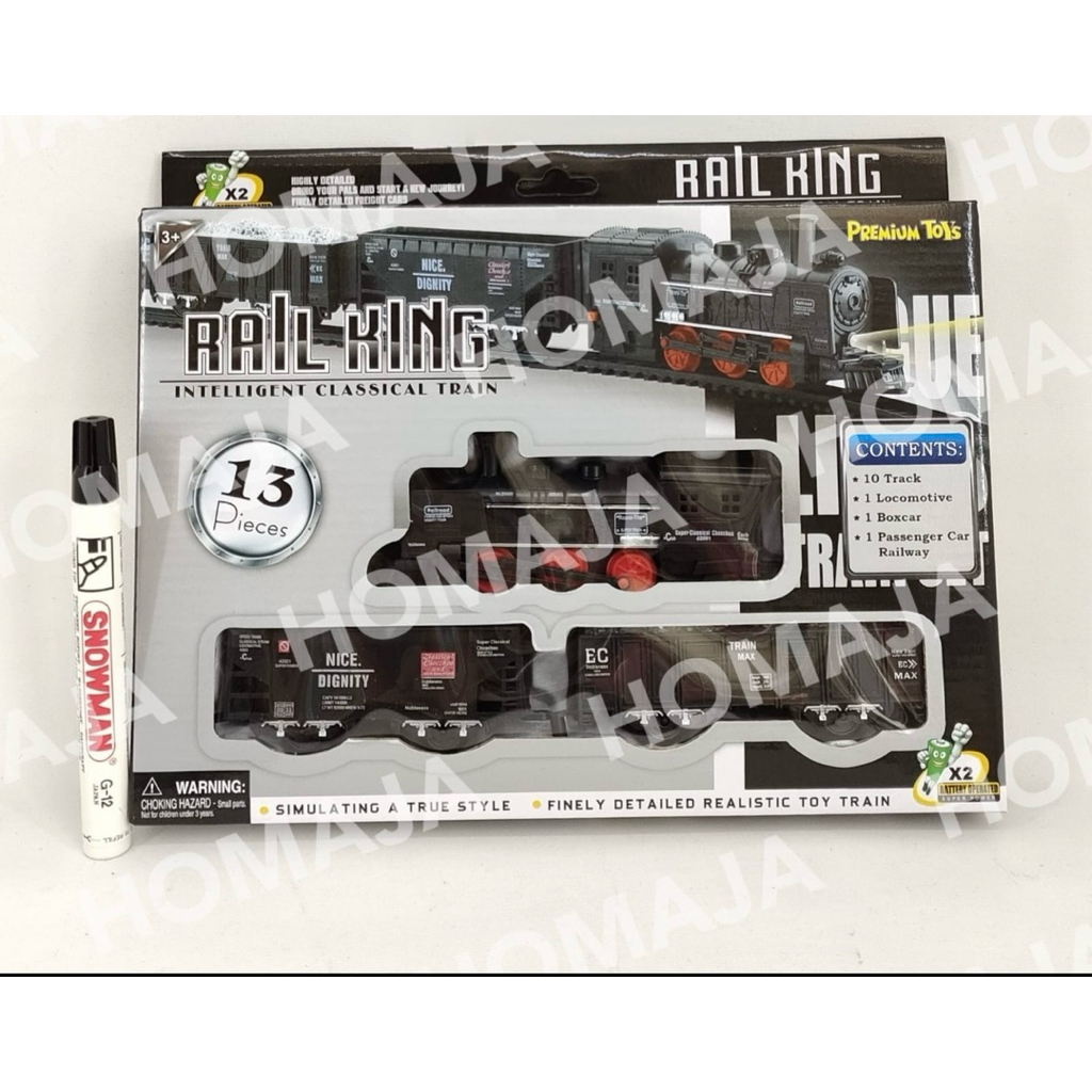 Mainan Kereta Api Rail King dengan Lampu dan Rel 13 Pcs