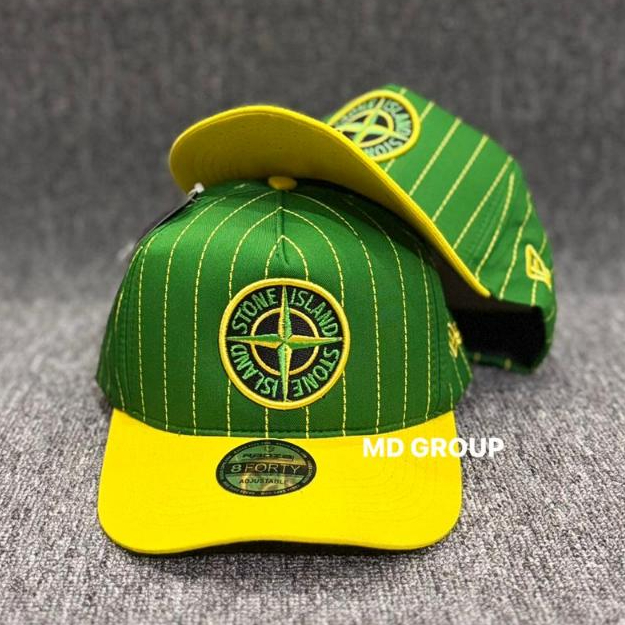 New-730 Topi Pria Baseball Compass Pinstripe Hijau Kuning Premium - Topi Baseball Cap Fashion Casual
