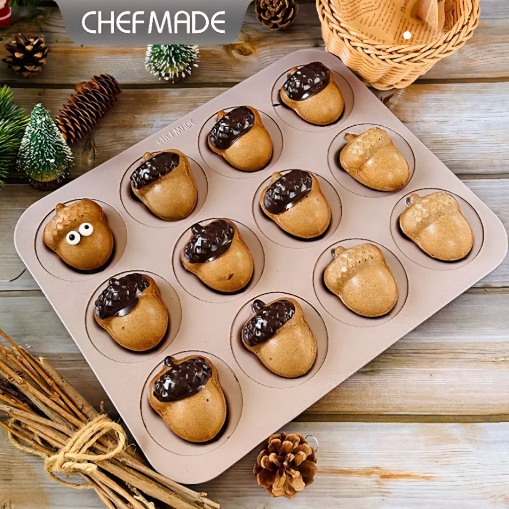 ELtamart Chefmade WK10106 Acorn Shape Cake Pan 12 Cup Loyang Kue Biji Ek Anti Lengket Non Stick