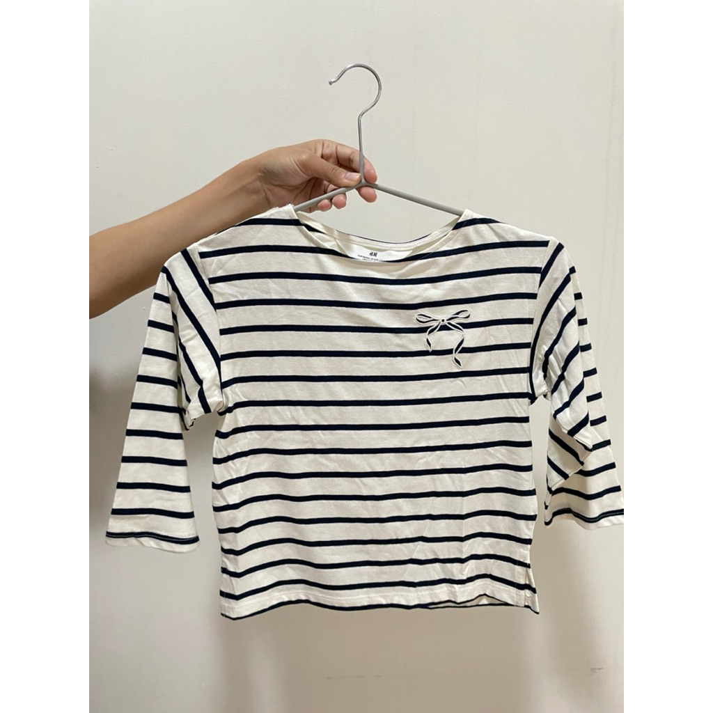 Kaos H&M kids girls lengan panjang garis2/ stripe putih hitam ukuran 2-4th sale