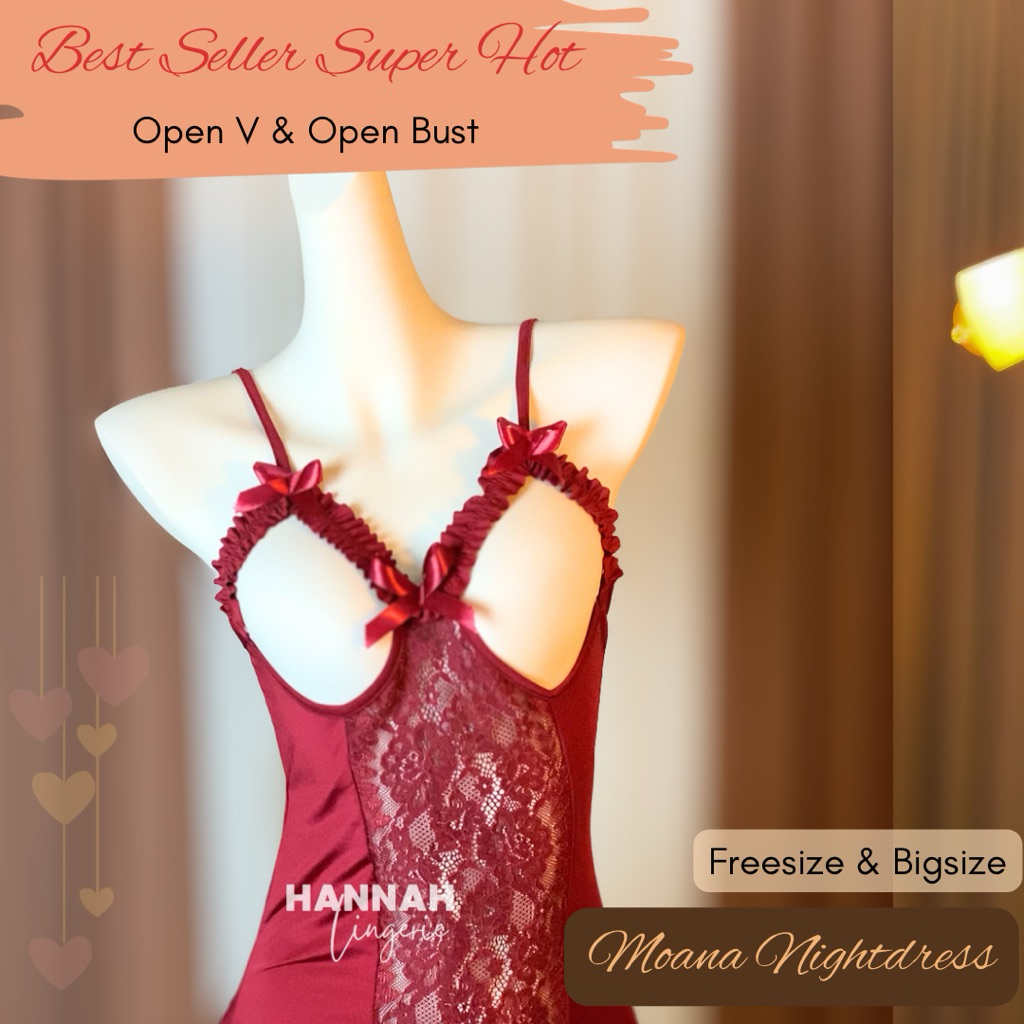 S-6XL Moana Nightdress Open Bust Open V Baju Tidur Lingerie Ukuran Jumbo Bigsize Open Bust Lingering