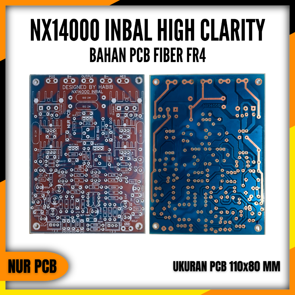 PCB Driver Power Amplifier NX14000 Mono Input Balance 32-90VAC FIBER FR4 11x8cm PA-021