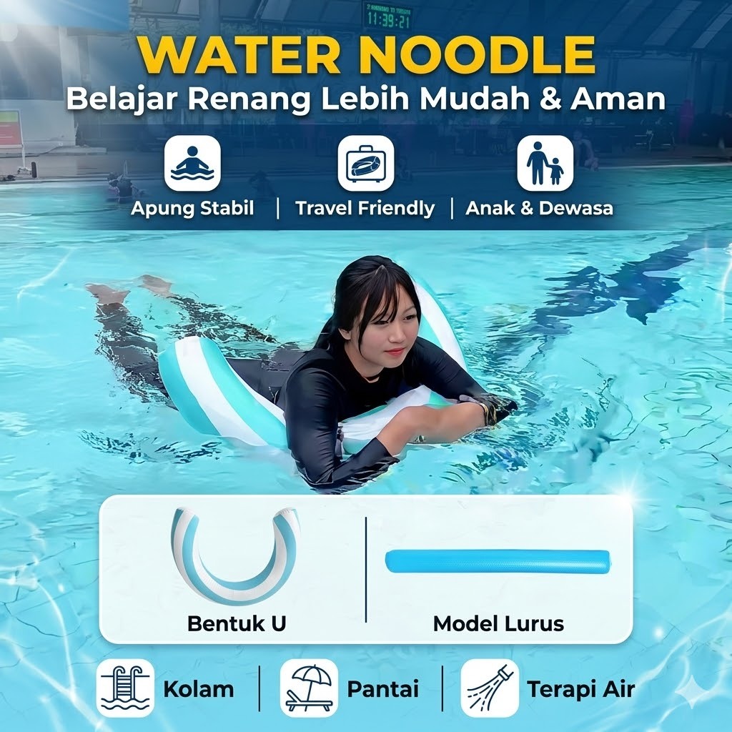 Pelampung Renang Water Noodle Inflatable Stick Mainan Kolam Renang Anak & Dewasa Pompa Tiup Portable