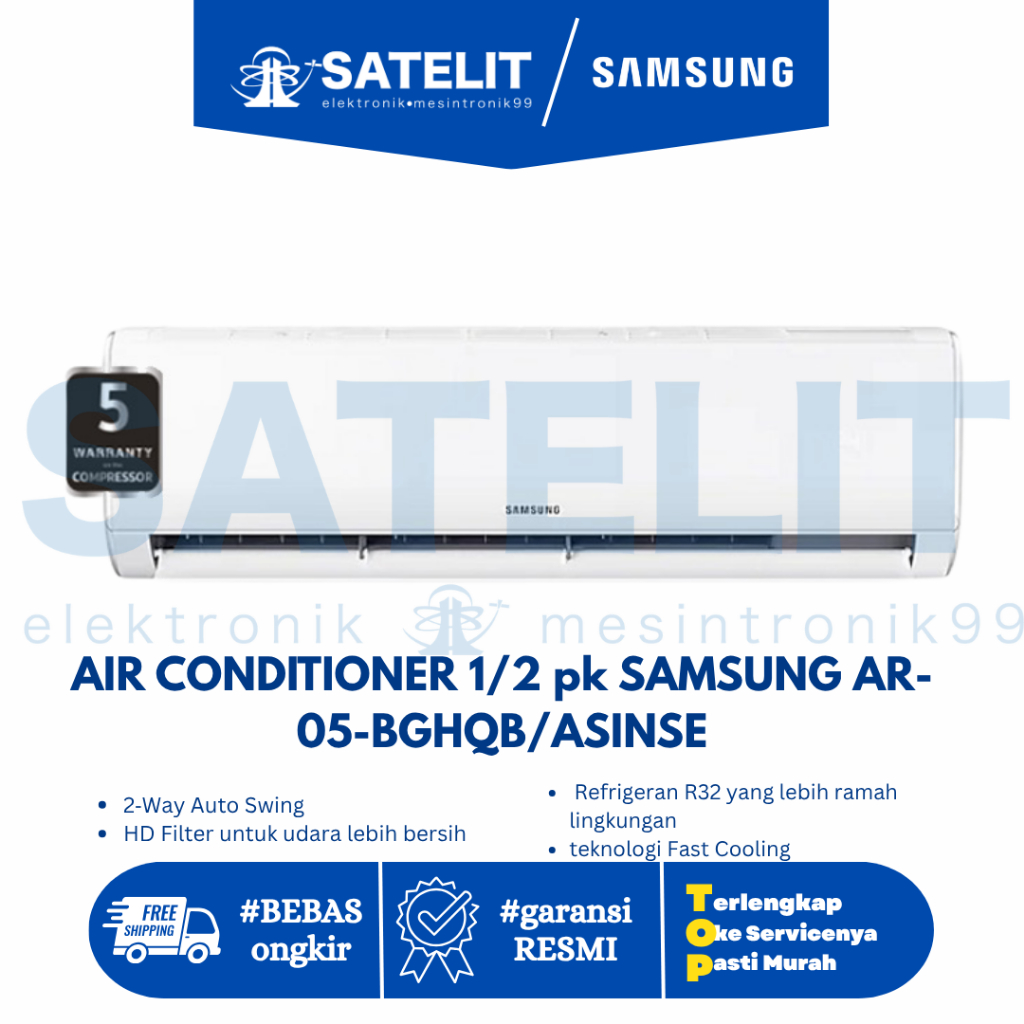 AC Samsung 1/2 PK AR-05-BGHQB/ASINSE - Dingin Cepat, Hemat Listrik