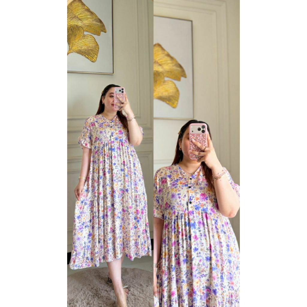 Daster Rayon Kekinian Daster Busui Jumbo Rempel Bawah Yura Dress