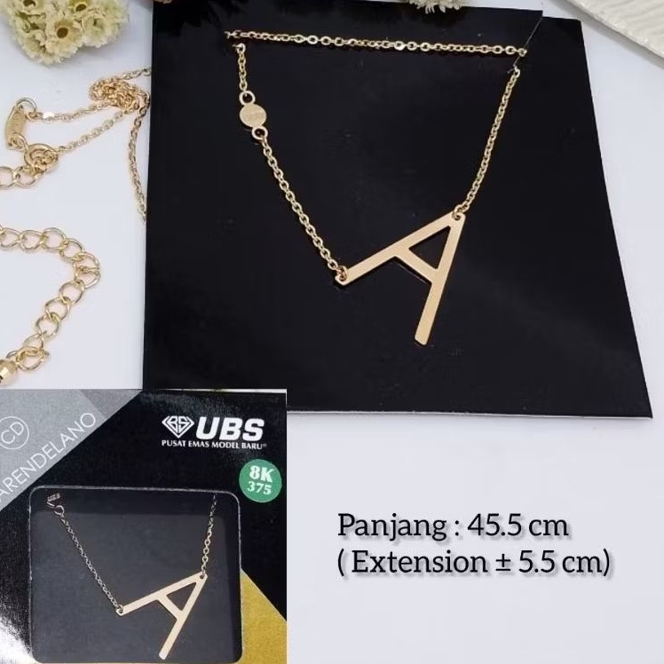 Kalung Carendelano Model Lama 45cm ( ada extension) Muda Inisial Nama UBS Kadar 375 8k yellow  A - Z