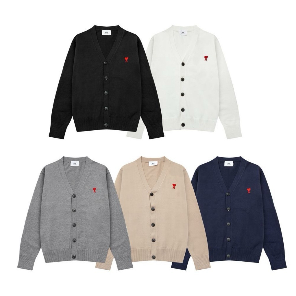 Kardigan wol A&MI kualitas asli V-neck jacquard cinta kecil jaket tipis pria dan wanita