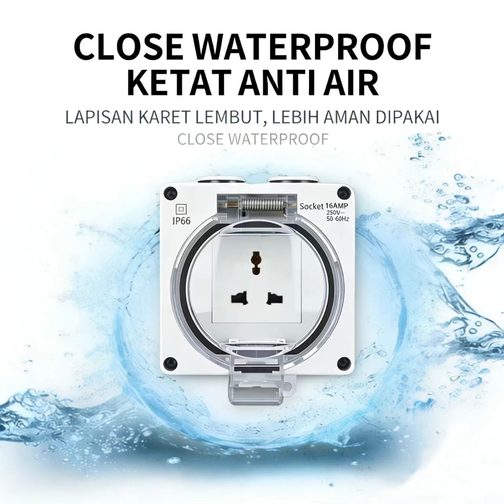 Stop Kontak Tahan Air IP66 Eropa Terpasang Luar 16A 250V Stop Kontak Tahan Air IP66 3 Lubang Multifu