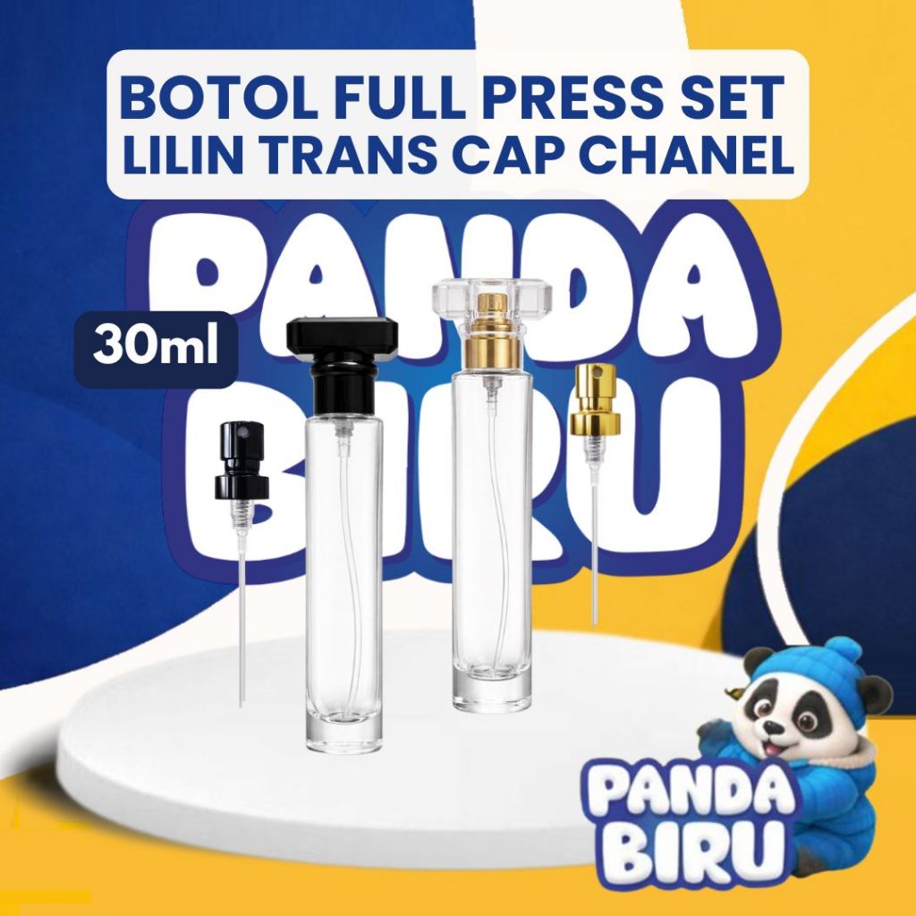 Botol Parfum Full Press Set Lilin Transparan 30ml Cap Chanel - Botol Minyak Wangi - PANDA BIRU