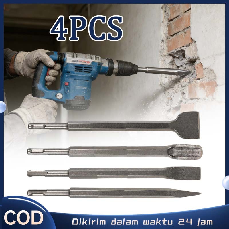 4pcs Mata Bor Bobok Beton Sds Pahat Flat Chisel Bobok Beton Tembok 250mm Set Pahat Plus Mata Bor Pah