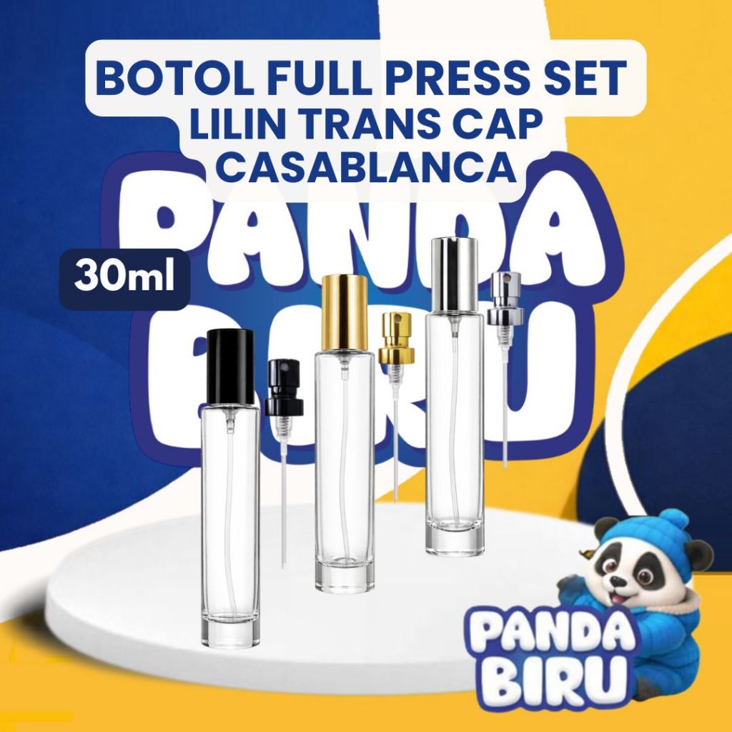 Botol Parfum Full Press Set Lilin Transparan 30ml Cap Casablanca - Botol Minyak Wangi - PANDA BIRU