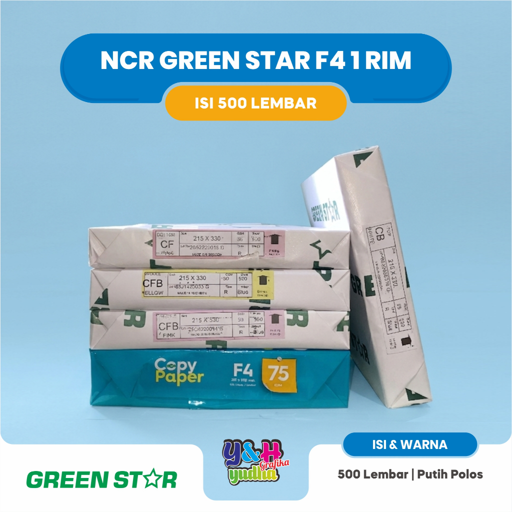 Jual kertas NCR Green Star uk F4 1 Rim 500 lembar NCR Top / NCR Middle / NCR Bottom / Yudha Grafika