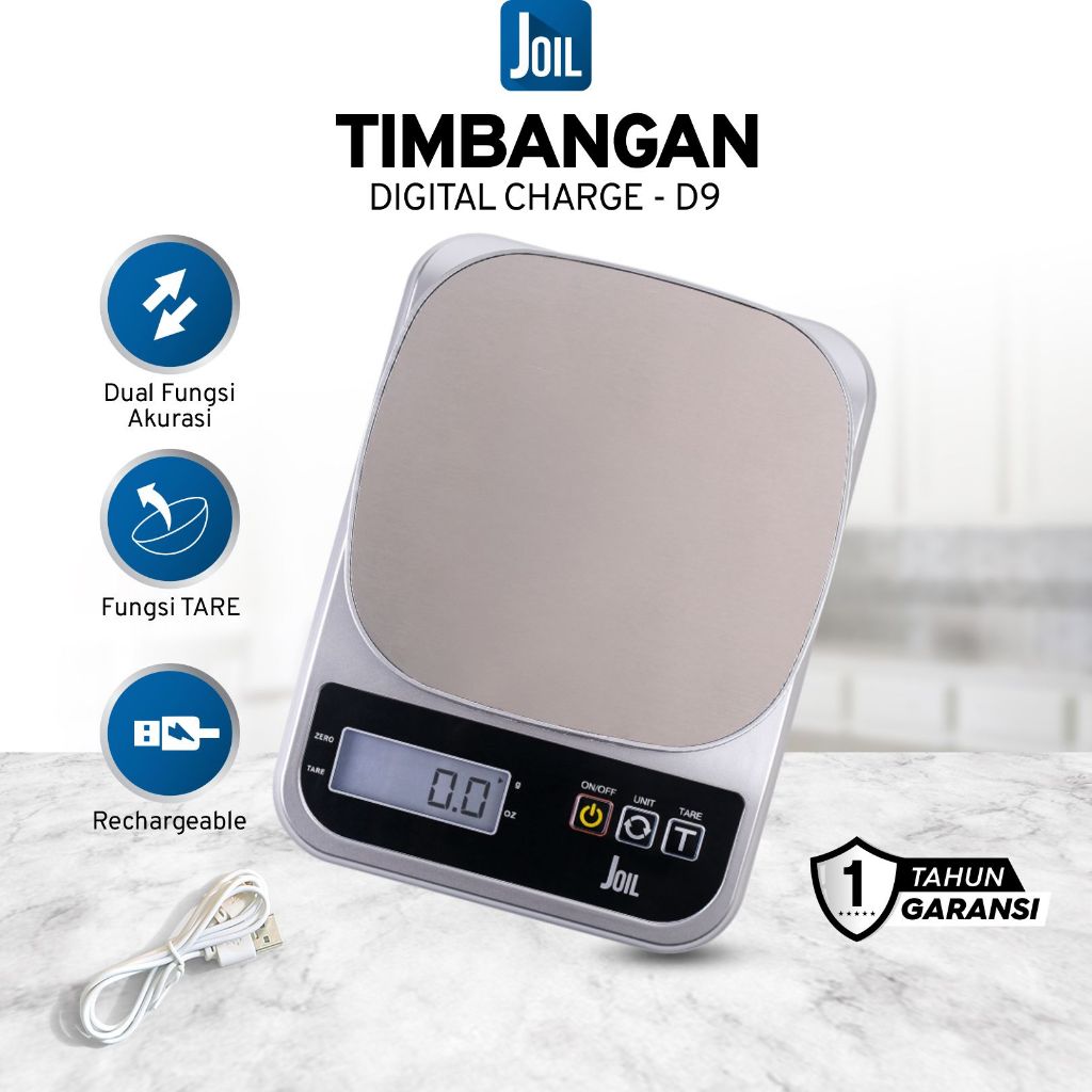 Joil D9 Timbangan Dapur Digital 5000g Stainless Steel Tare & Chargeable