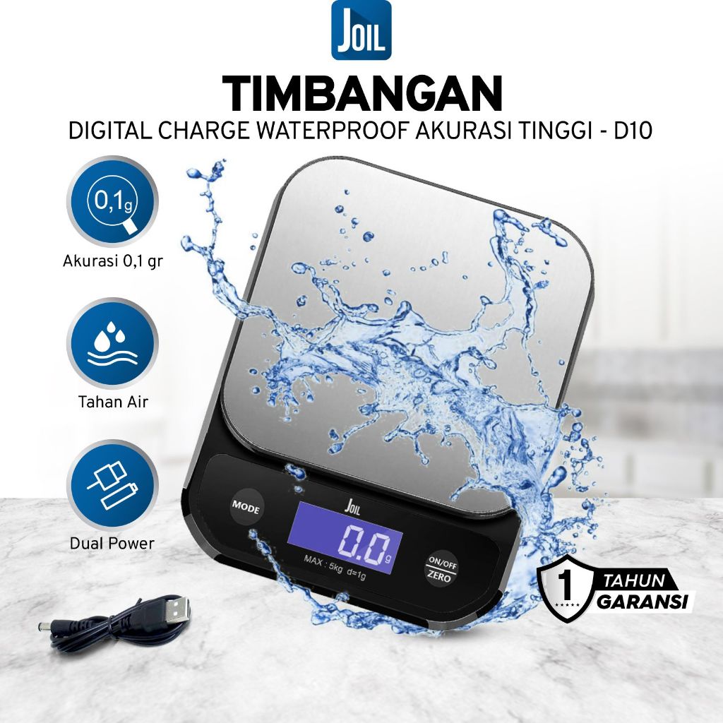 Joil Timbangan Dapur Digital Kitchen Scale Waterproof Chargeable D10