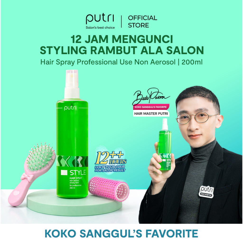 Putri Hair Spray Non-Aerosol Strong 200mL for Professional Use – Styling Rambut Extra Kuat & Tahan L