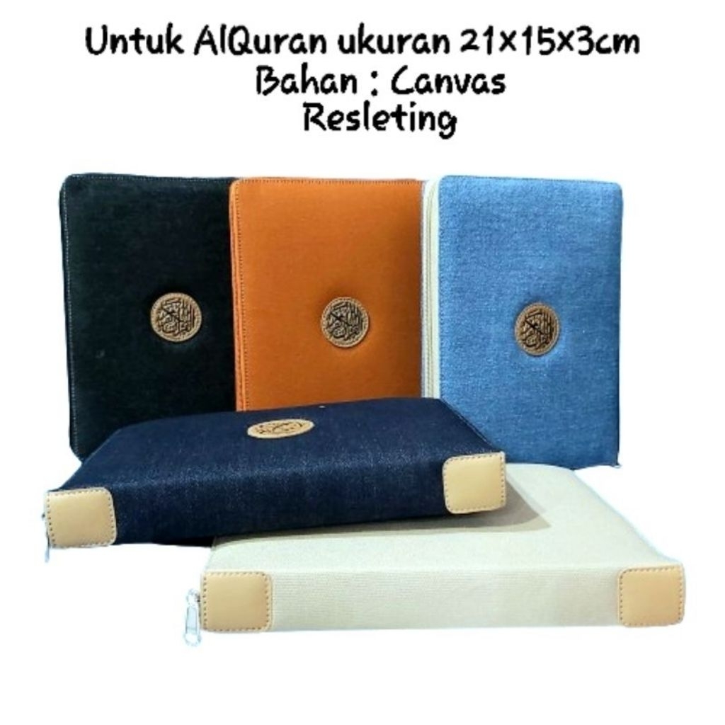 New Cover Al Quran Ukuran A5 15 x 21 cm Sedang Standar Sampul Quran Simple Canvas Oren Hitam Biru Na