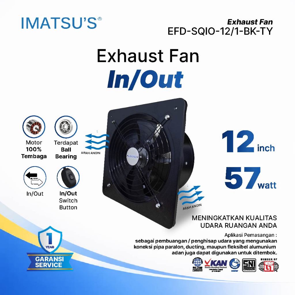 Exhaust Fan Besi In Out 12 Inch Wall Air Duct Booster Fan 12" Kipas Hexos Dinding 2 Arah / Keluar Ma