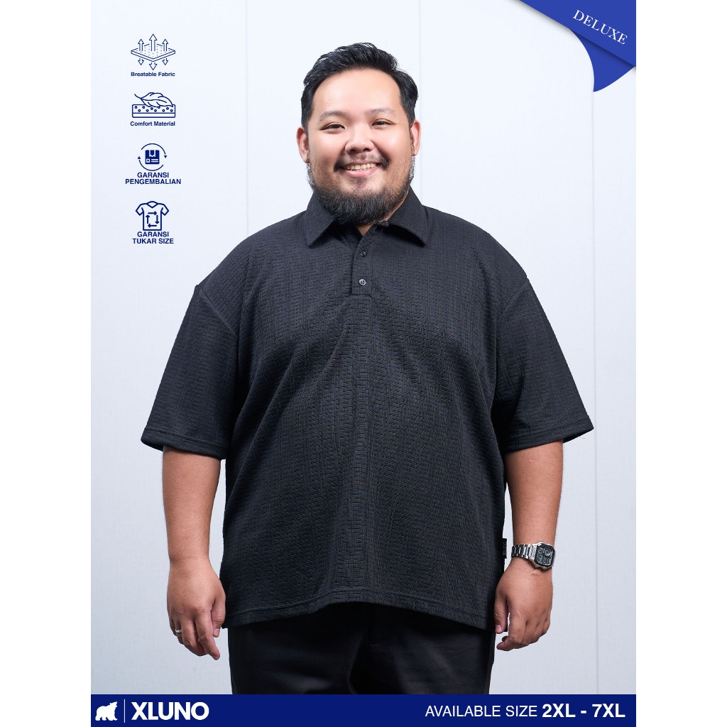 XLUNO Gael Polo Black Baju Polo Knit Pria Jumbo Big Size Lengan Pendek