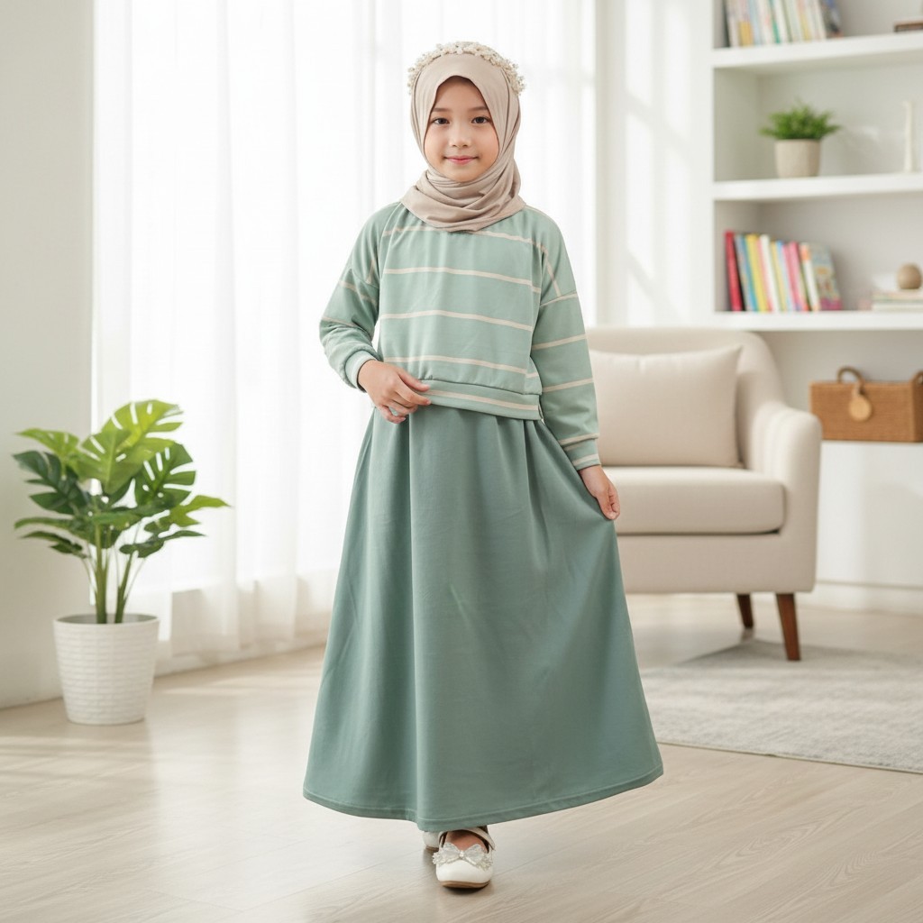 DRESS ANAK PEREMPUAN MARYAM SWEATER DAN GAMIS PANJANG MAXY 2-13 TAHUN