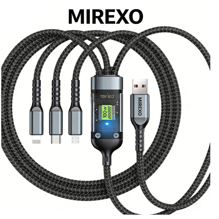 MIREXO Kabel Data 3 In 1 Anyaman Untuk Apple Huawei Tipe-C HP Android