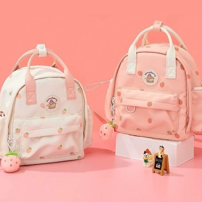 Rumaesa Tas Ransel Mini Anak Perempuan Motif Strawberry Korea Pastel Style