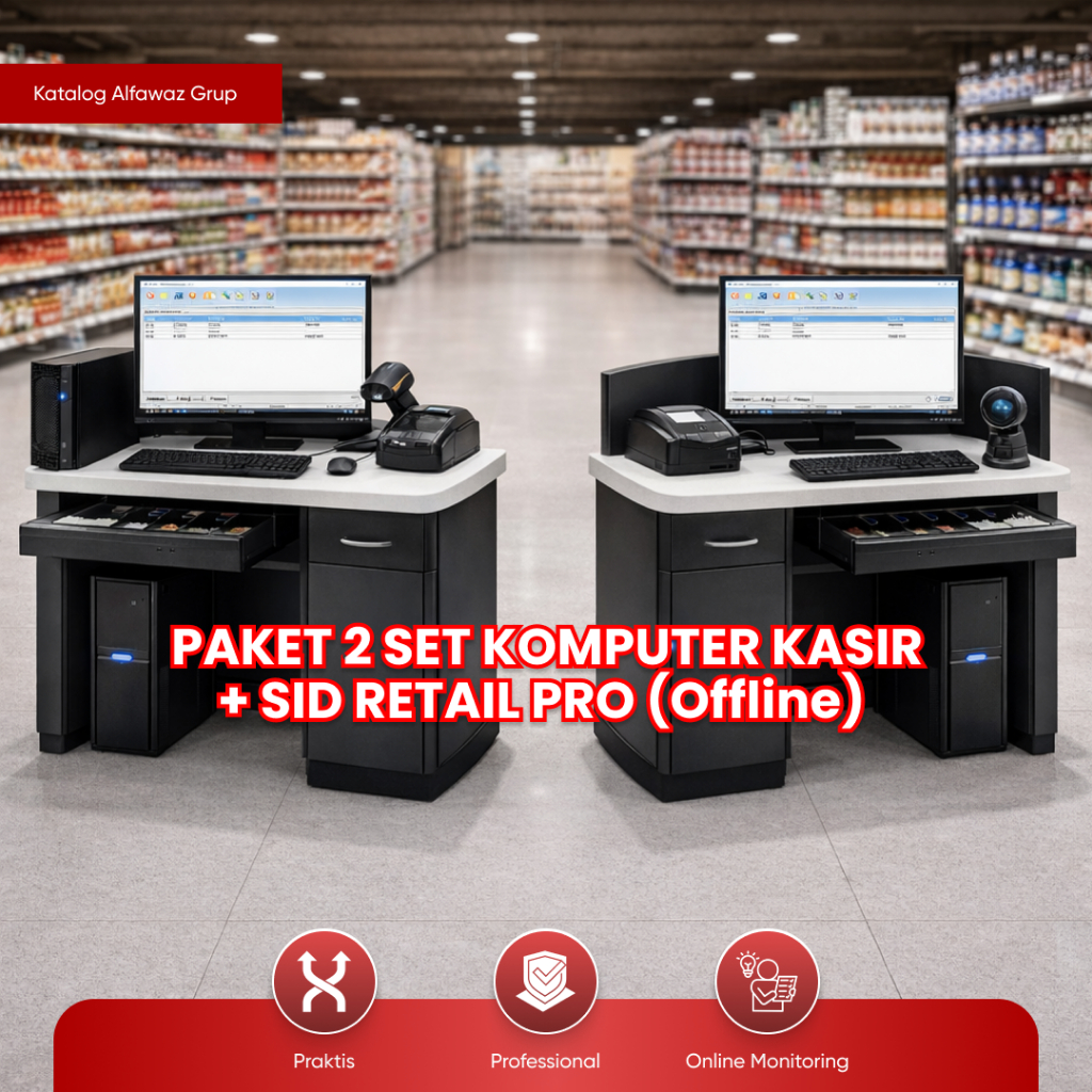 Paket 2 Komputer Kasir Lengkap Alfawaz | CPU Mouse Keyboard UPS + Sistem Kasid Minimarket Siap Pakai