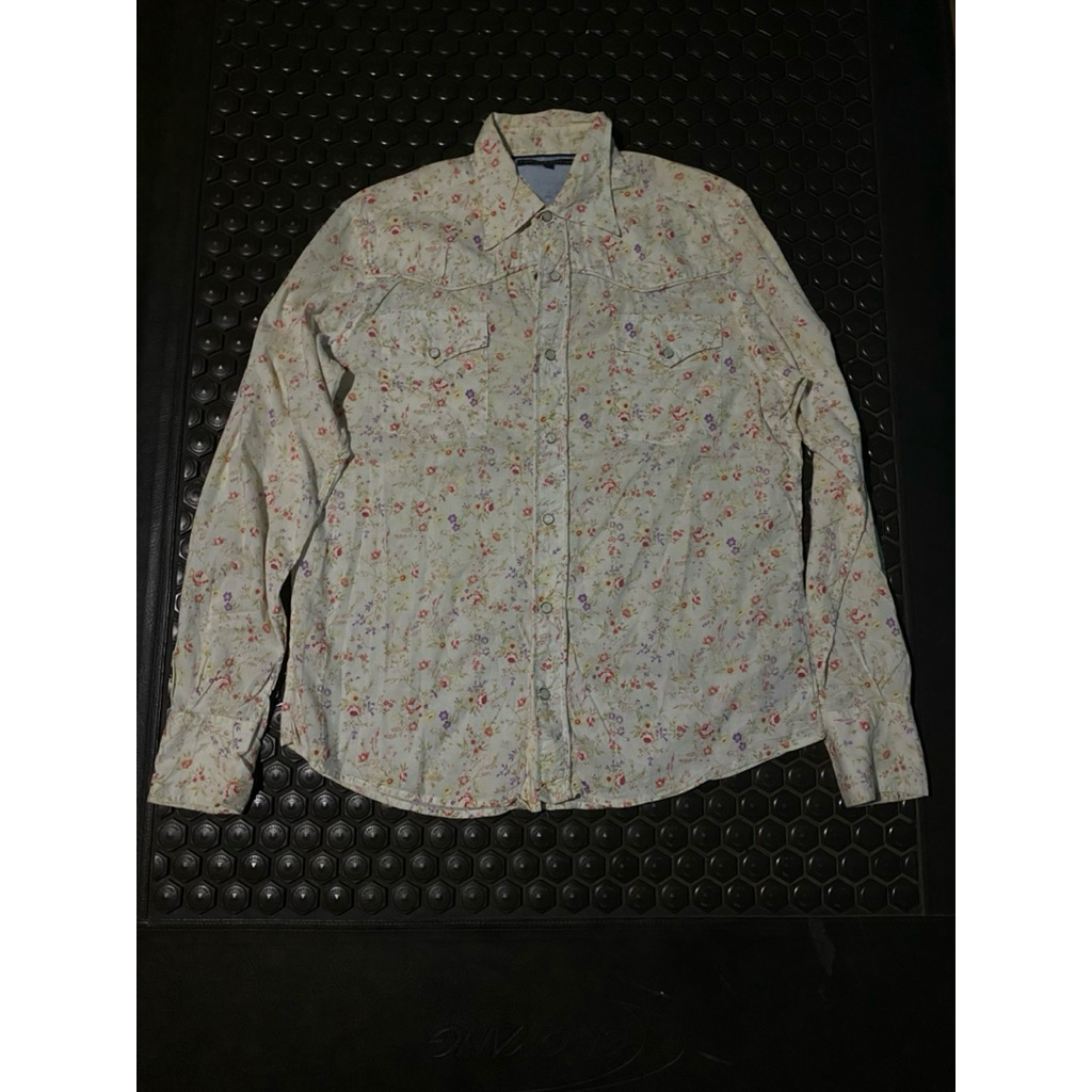 KEMEJA LUXURY TOMMY HILFIGER LENGAN PANJANG MOTIF FLORAL MEWAH BRANDED