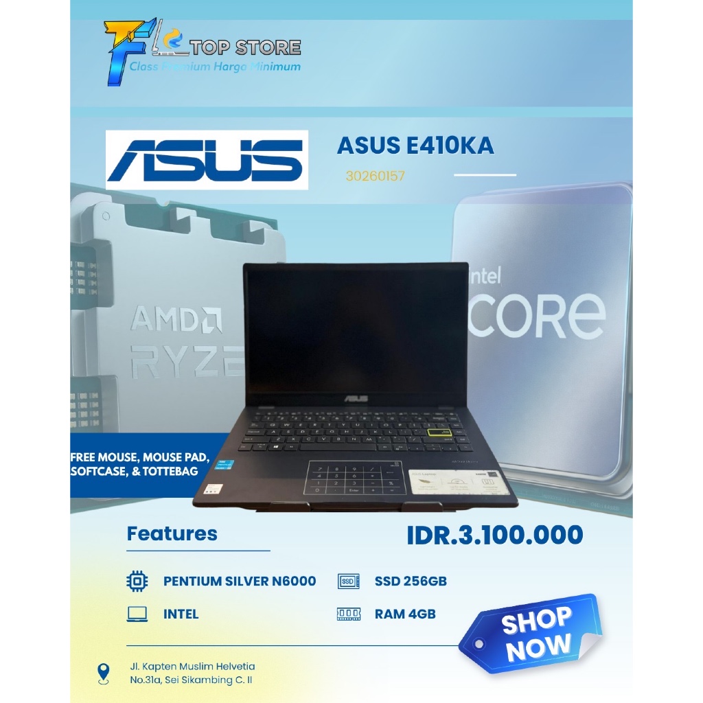 LAPTOP ASUS E410KA INTEL PENTIUM SILVER N6000 SSD 256/4GB