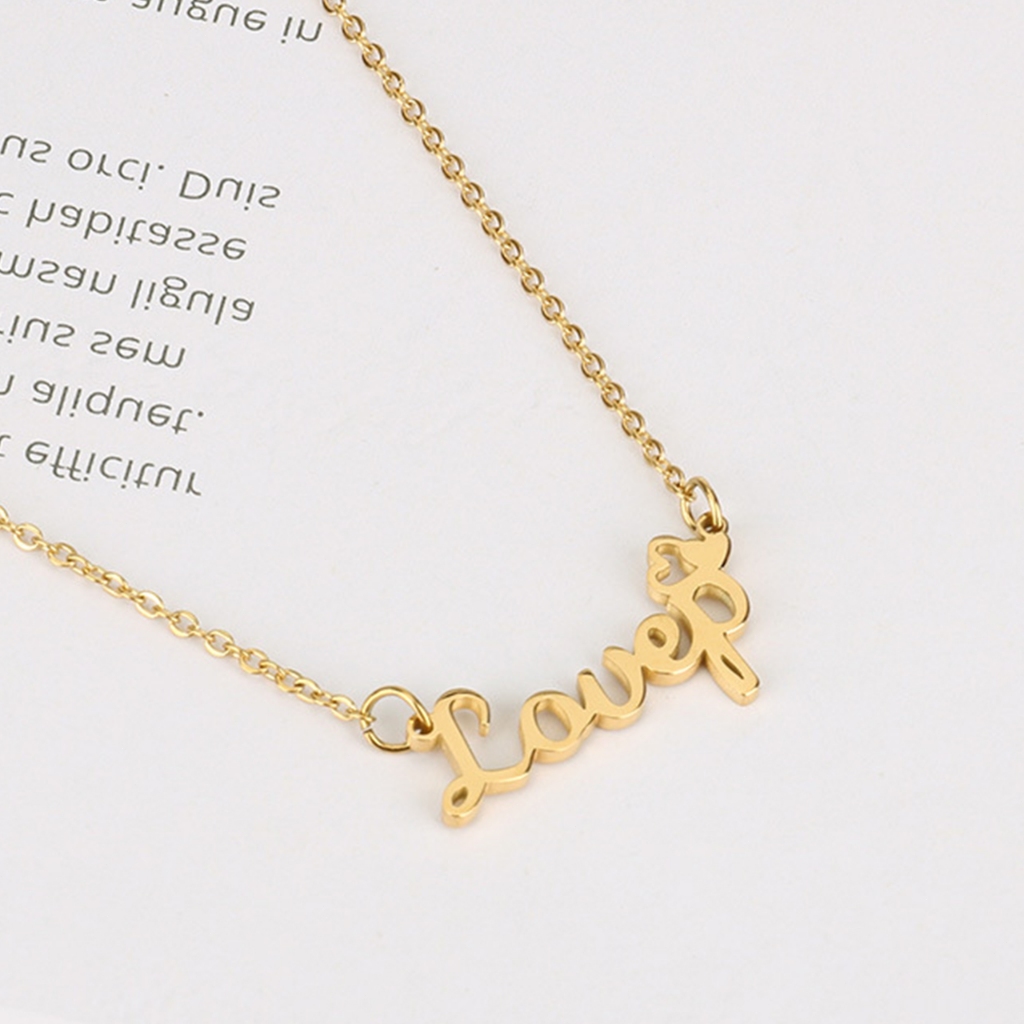 Kalung Titaniun Huruf Kalung Alfabet Titanium Wanita Permata Perhiasan Lapis Emas X069