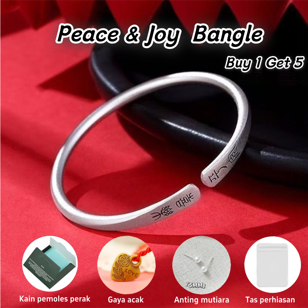 Gelang Perak 9999 "Damai & Gembira" Desain Vintage Anti Licin, Hadiah untuk Wanita