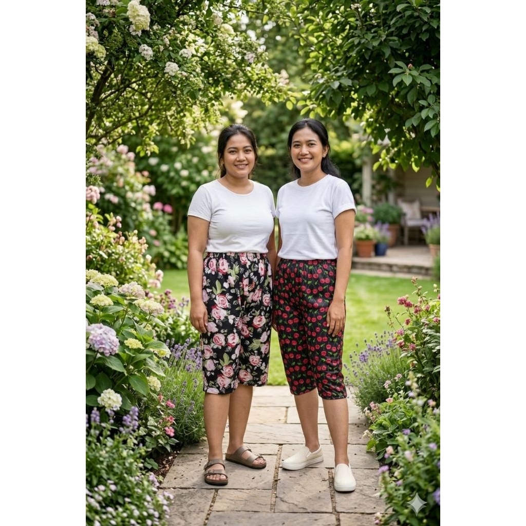 Celana Wanita Jumbo // Celana 7/8 Kain Motif //  Legging Pants Big Size // Celana Pendek Wanita Keki
