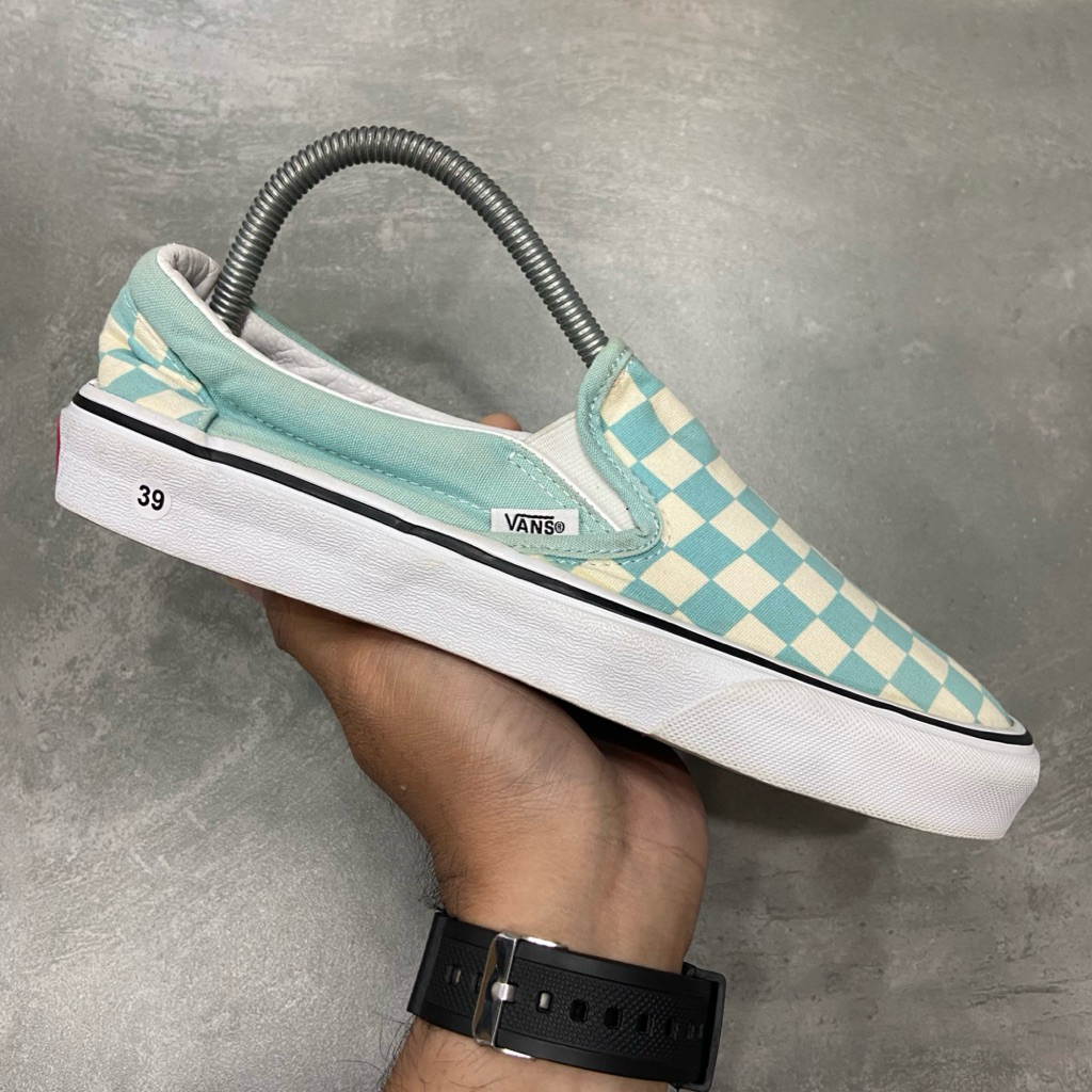 [Size 39] Vans Classic Slip-On Aqua Haze Checkerboard Second Original. Harga Baru nya 2.5 Juta Rupia