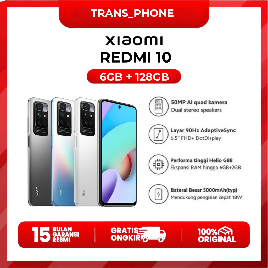 Xiaomi redmi 10 4GB+64GB  6GB+128GB 5000mAh Helio G88 Garansi Resmi