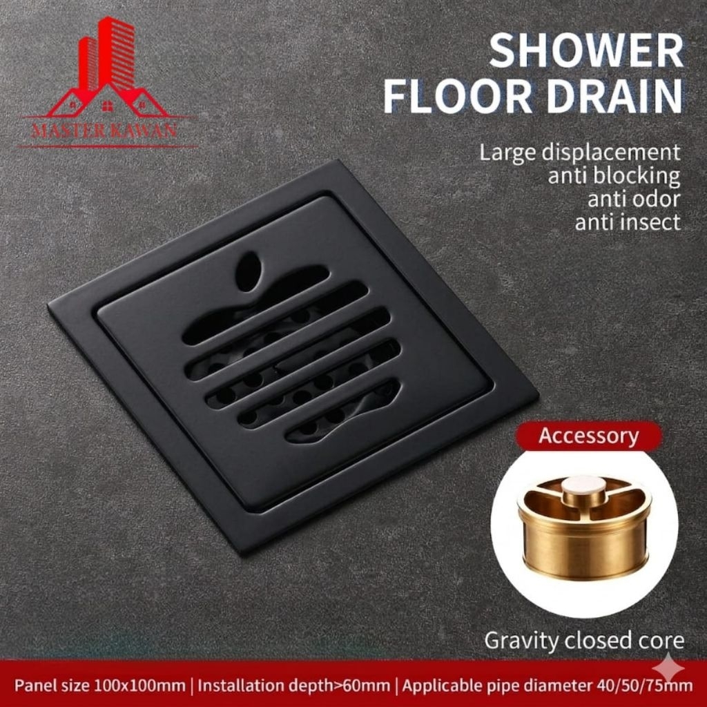 Smart Floor Drain Hitam Motif Apple Stainless Tebal /Smart Floor Drain Hitam Tebal  Anti Bau