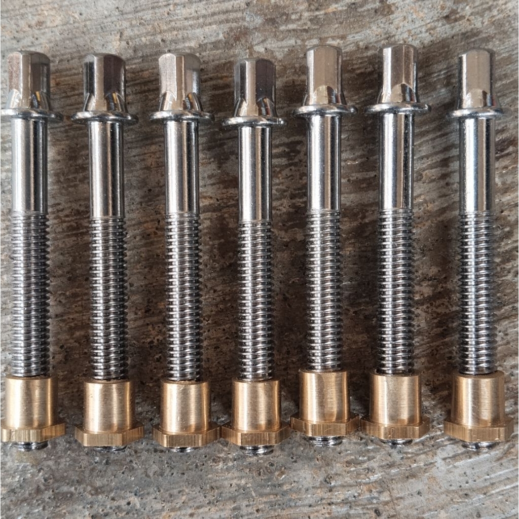 Baut M6 + mur nut kuningan snare drum panjang 5cm m6