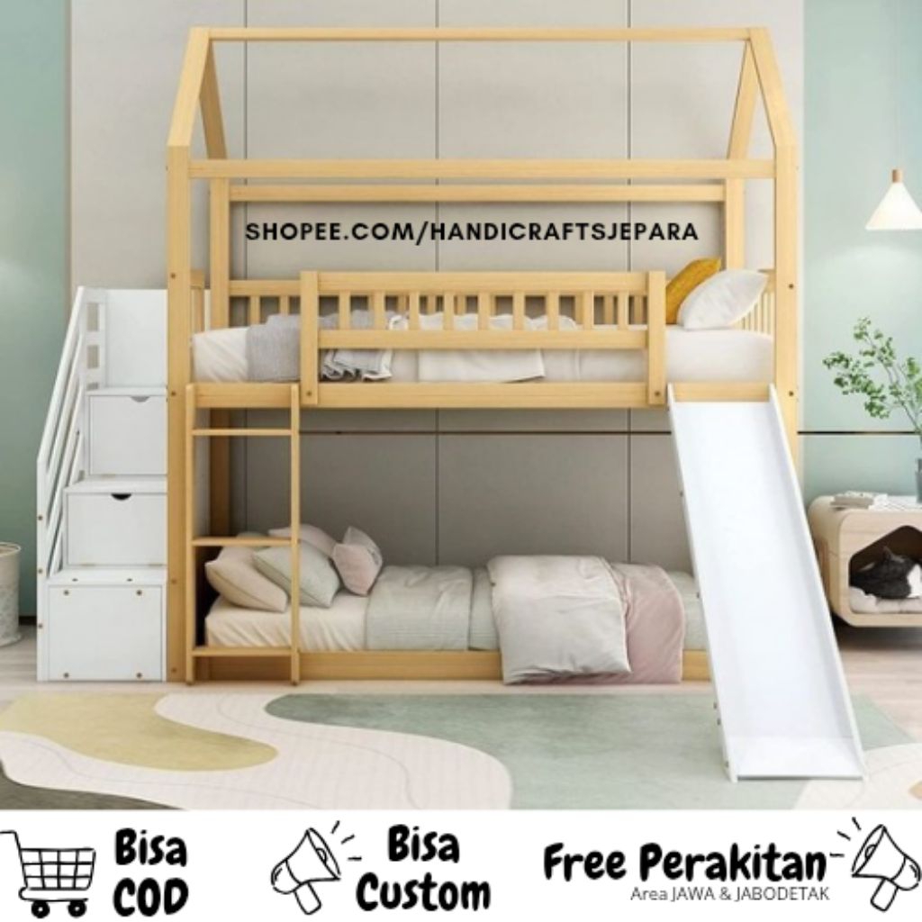 Tempat Tidur Tingkat Plus Perosotan , Ranjang Anak Murah Bertingkat