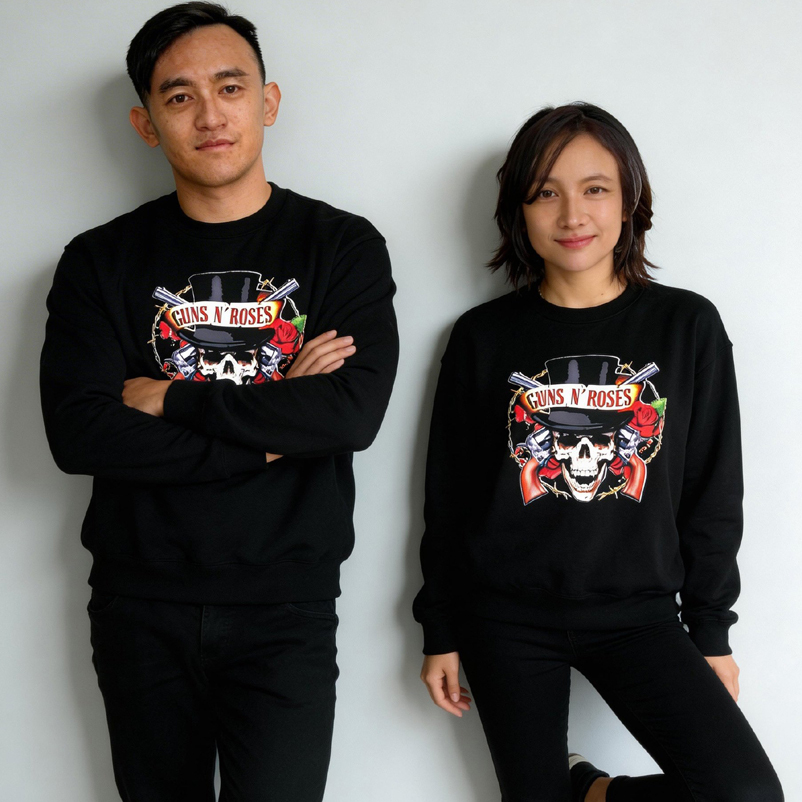 Sweater GNR BAND Guns N Roses Rock Band Crewneck Sweatshirt Bahan Cotton Fleece | Unisex Casual Crew