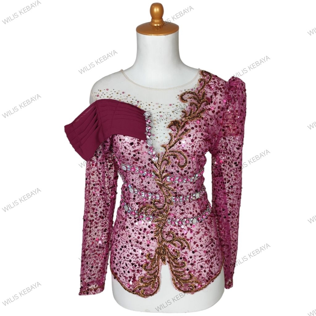 Kebaya Tile Squin Modern Dada Model V Payet Garis Permata/ Kebaya Sinden