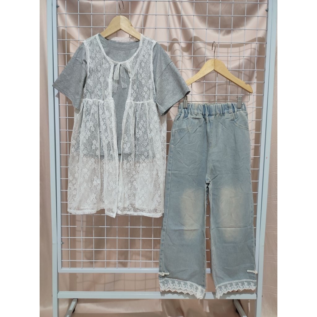 setelan baju anak import ada outer renda