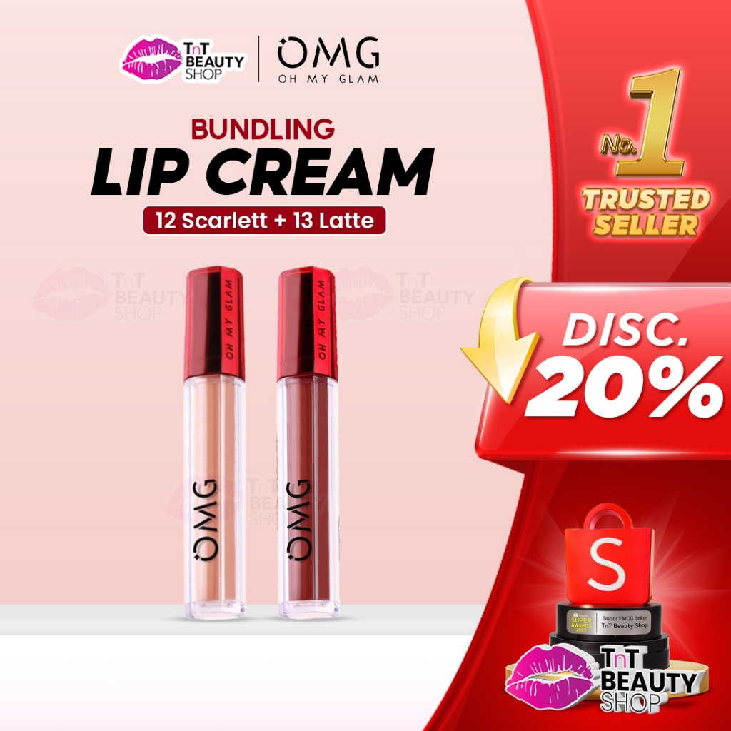 [ BUNDLING Get 1 Gift ] OMG OH MY GLAM Matte Kiss Lip Cream Bold Coffee Ombre - 12 Scarlet & 13 Latt