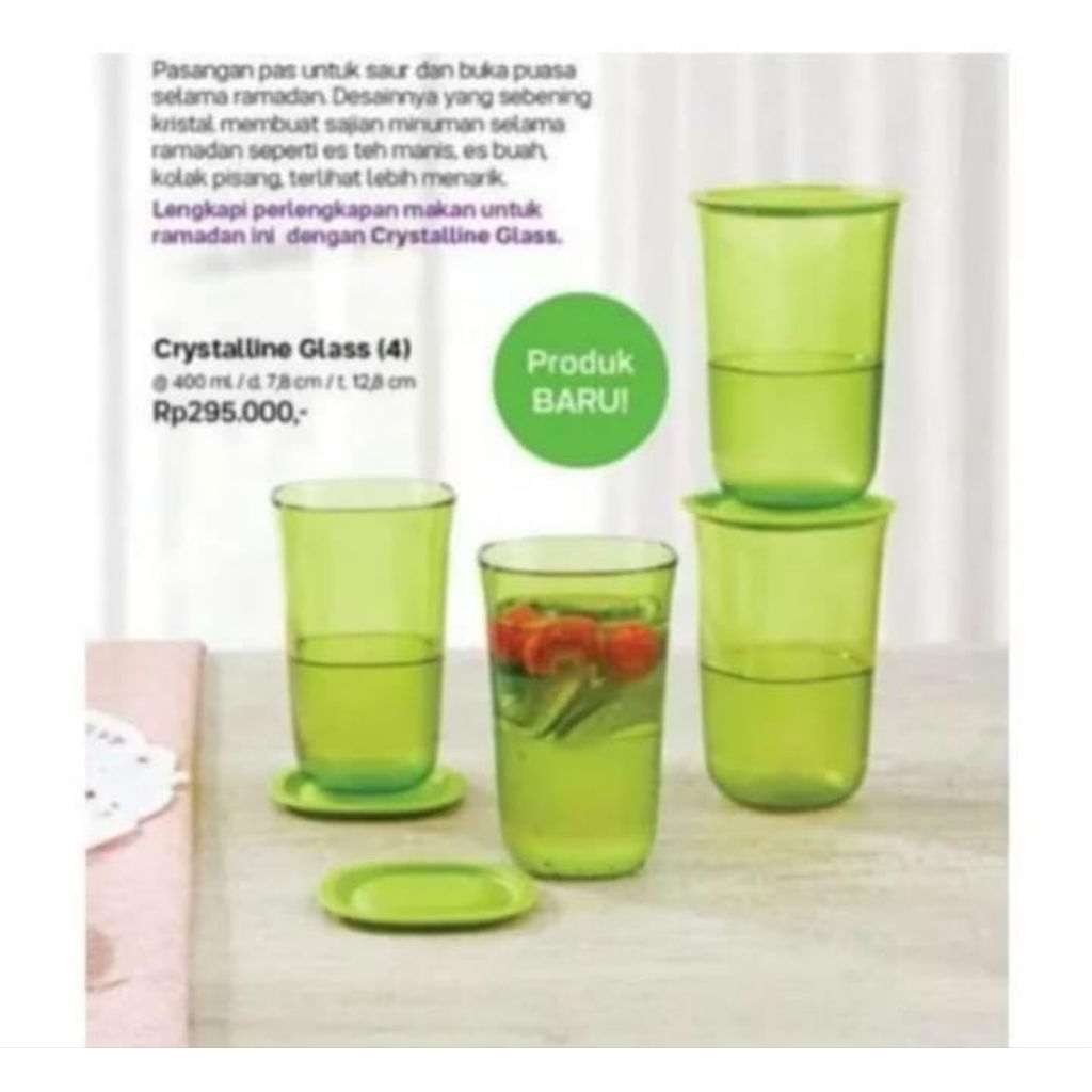 Promo gelas Tupperware kristal 1 set ada 4 PCS Hijau Green