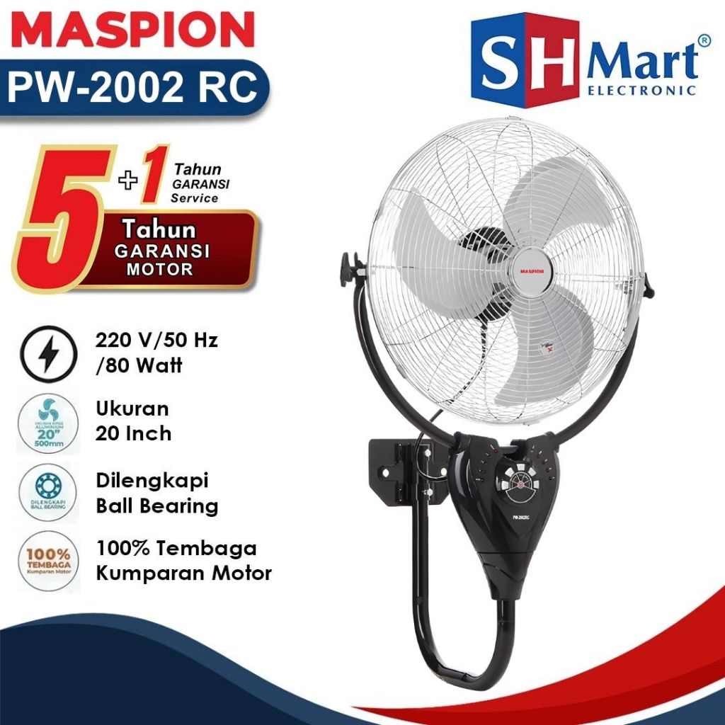 KIPAS ANGIN WALL FAN MASPION 20 INCH PW-2002 RC PW2002RC