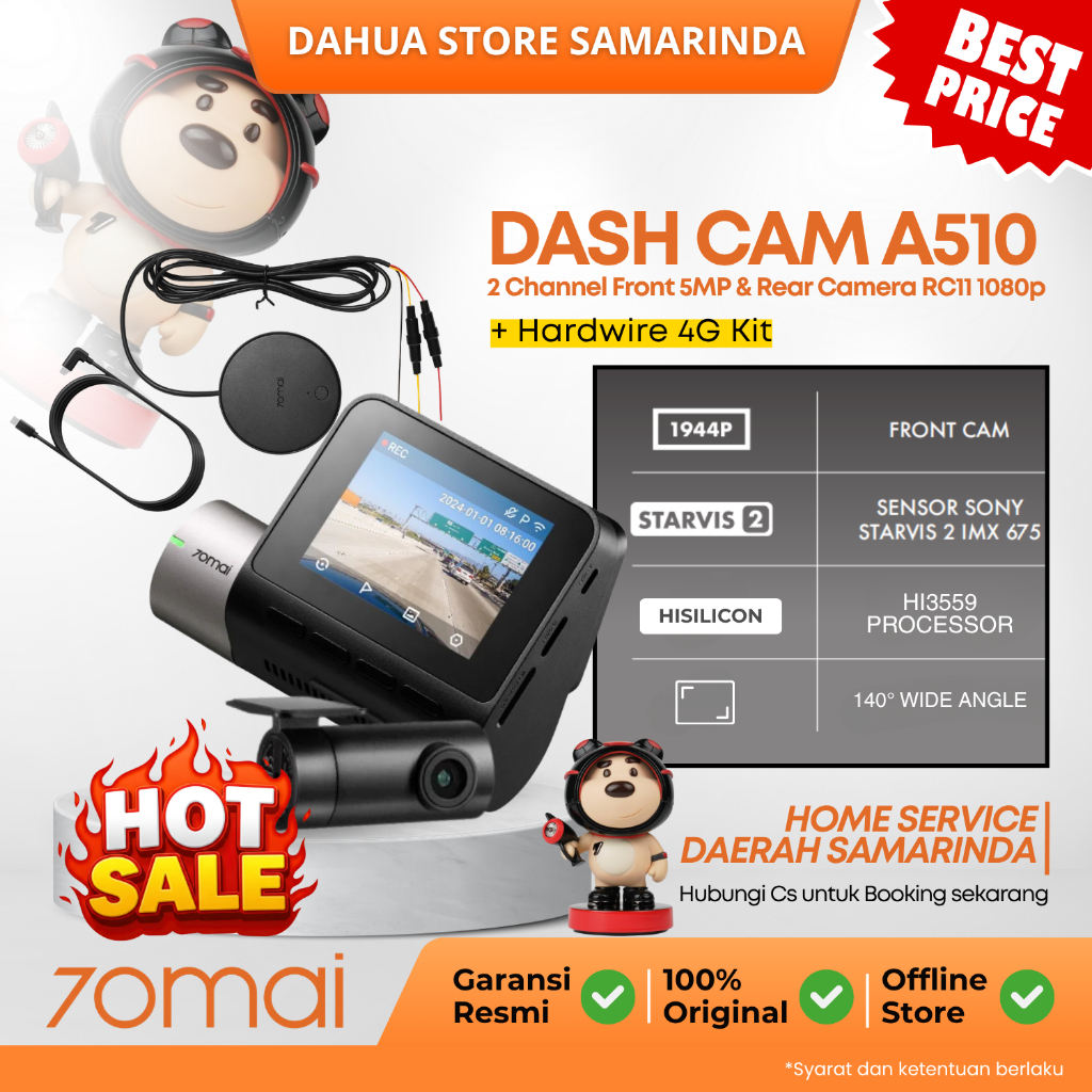 70mai A510 4K Dashcam 5MP HDR resolution eh a Sony Starvis Imx 675 + 4G Kit