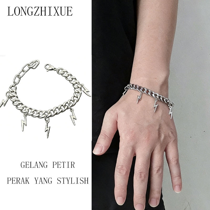 petir gelang, gaya minimalis hip-hop pria, desain unik, aksesori pria, gelang pasangan
