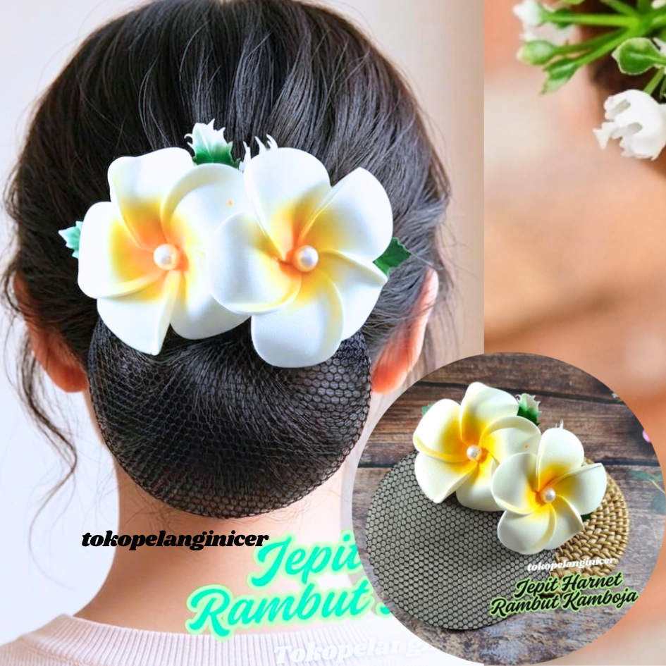Jepit rambut harnet bunga kamboja- Kep rambut Hairnet kamboja-Jepit Korea Bunga Kamboja- Hair pin bu