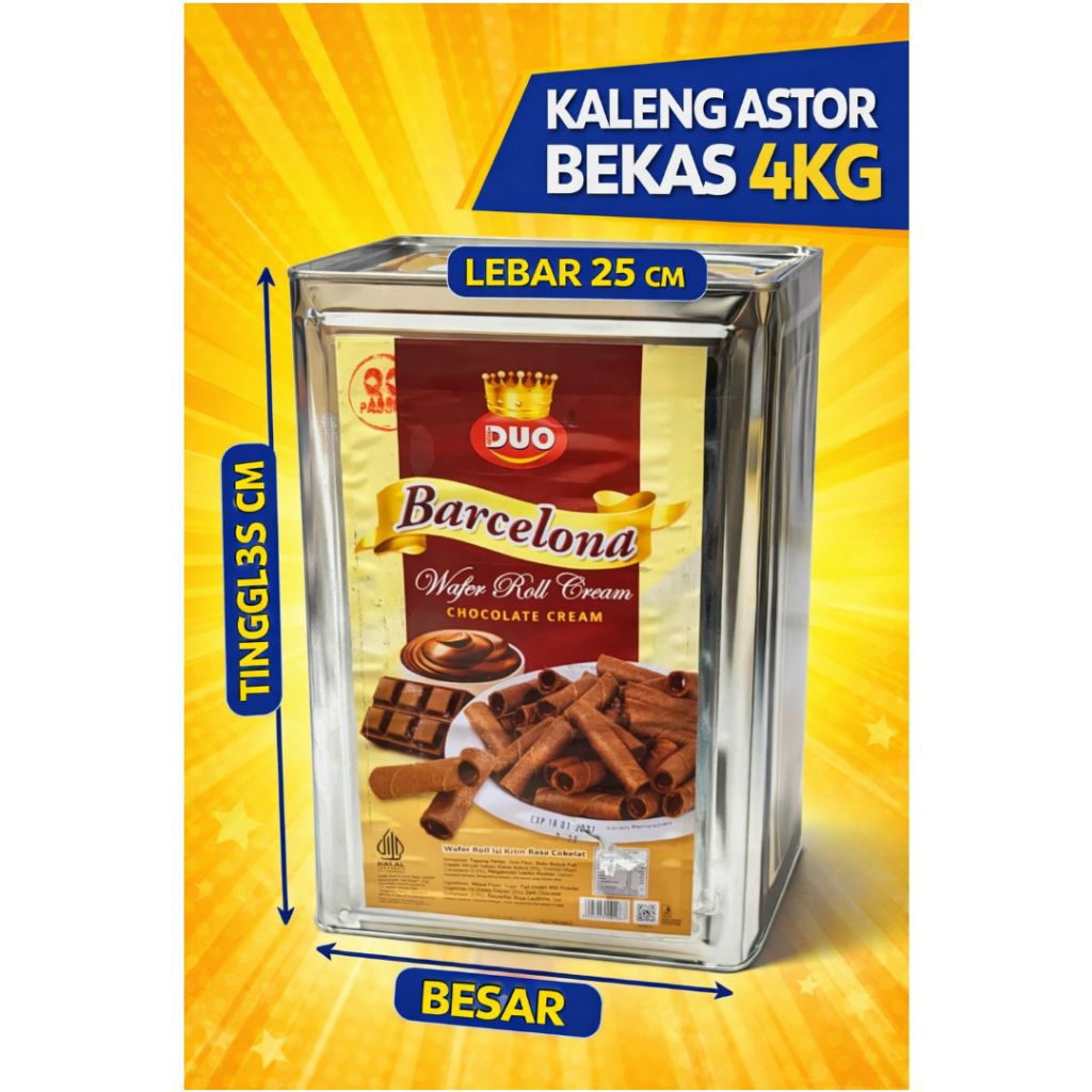 Kaleng Bekas Astor 4kg Duo Barcelona Besar Tebal Wadah Kue Snack Murah